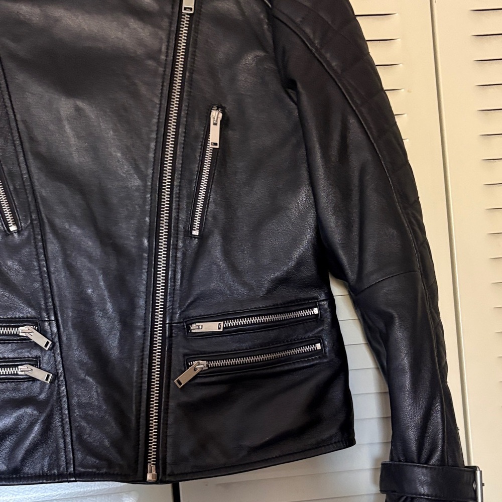 Source Unknown Black Leather Biker Jacket 100% Sheep Leather - Picture 4 of 13